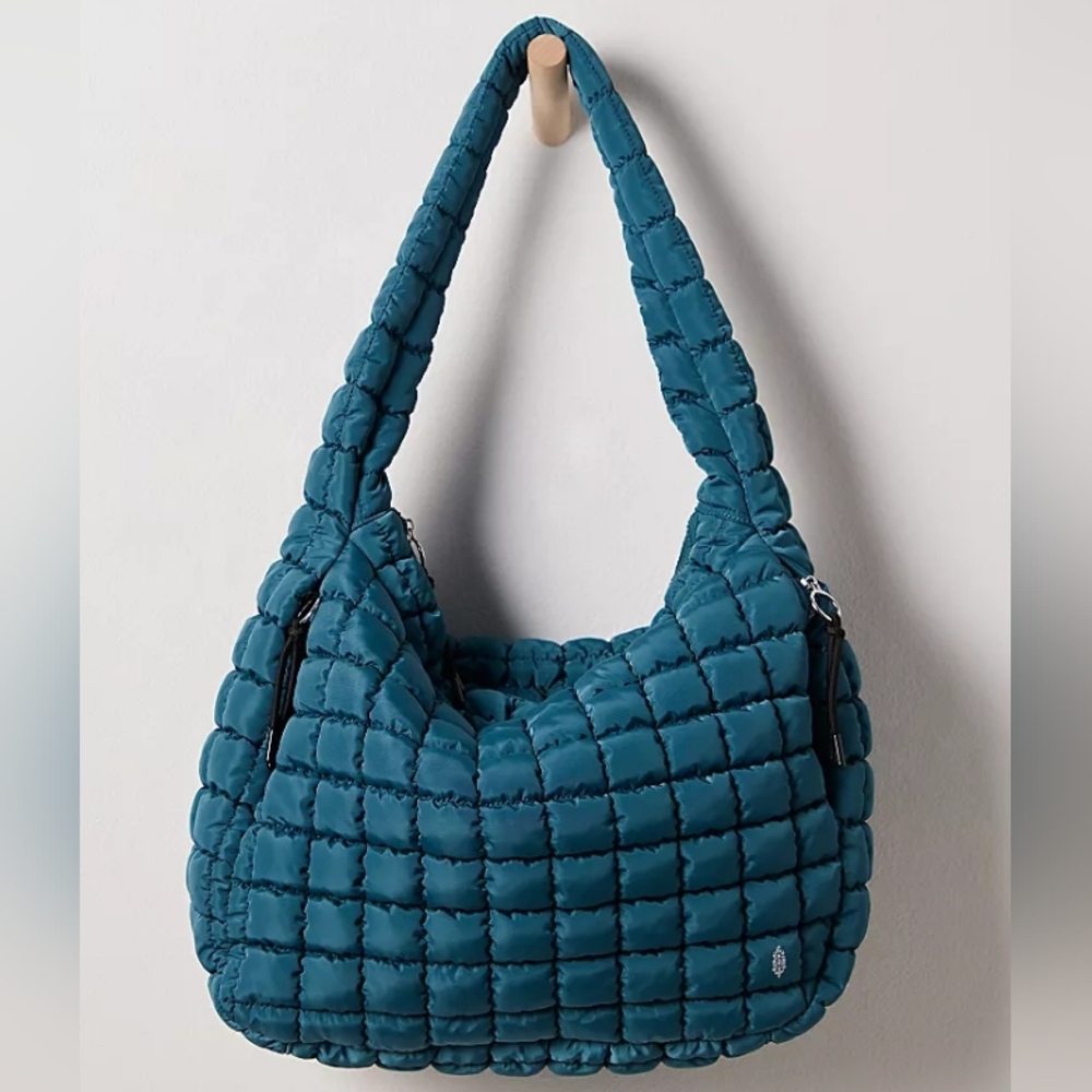 NWT Free People FP Movement Quilted Carryall Tote Bag Shoulder Endzone Blue Teal